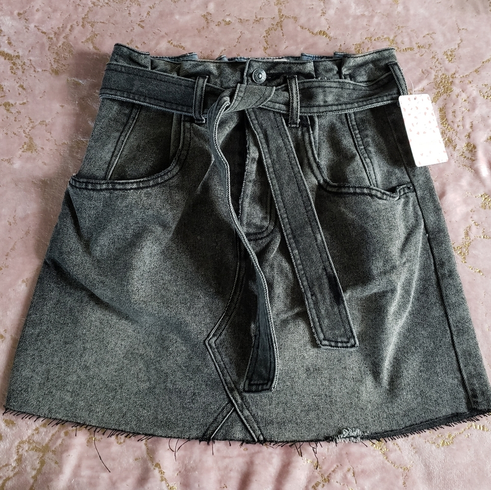 Free People Black Washed Denim Skirt - Picture 2 of 16